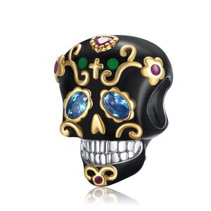 1 Sterling Silver Black Muertos Dia Charm for Pandora Bracelet Crystal Scull